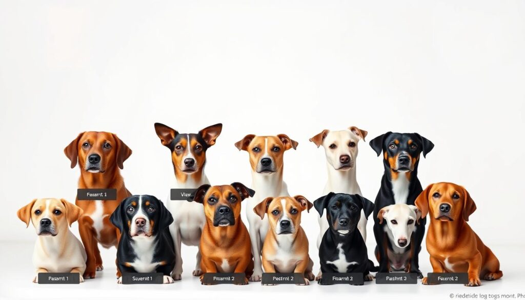 A photorealistic image of the "Top Smartest Dog Breeds Ranked by Obedience". A clean, well-lit studio setup with a plain white background. In the foreground, a neatly arranged composition of 5-7 portrait-style headshots of different purebred dog breeds, showcasing their intelligent, alert expressions. The middle ground features small informative labels next to each dog, indicating their breed name and obedience ranking. The background is subtly blurred, keeping the focus on the dog portraits. The lighting is soft, even, and flattering, accentuating the dogs' fur textures and facial features. The overall tone is professional, educational, and visually appealing, suitable for use in a high-quality magazine article.